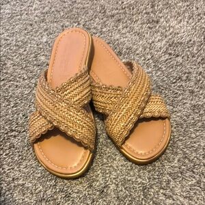 Tan Woven Cross-Strap Sandals